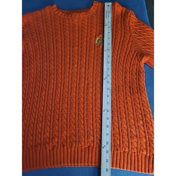 Lauren Ralph Lauren LG Crew Cable Knit Sweater Chunky Preppy Academia Orange - Picture 6 of 9